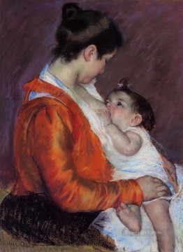 Mary Cassatt Painting - Louise Nursing Her Child mothers children Mary Cassatt